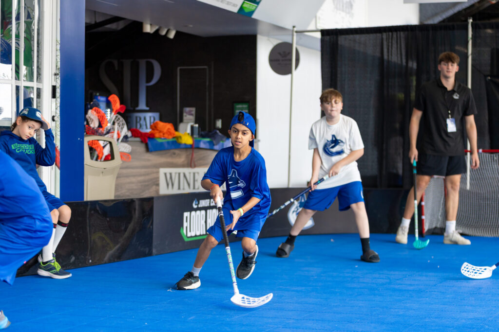 Floor hockey action